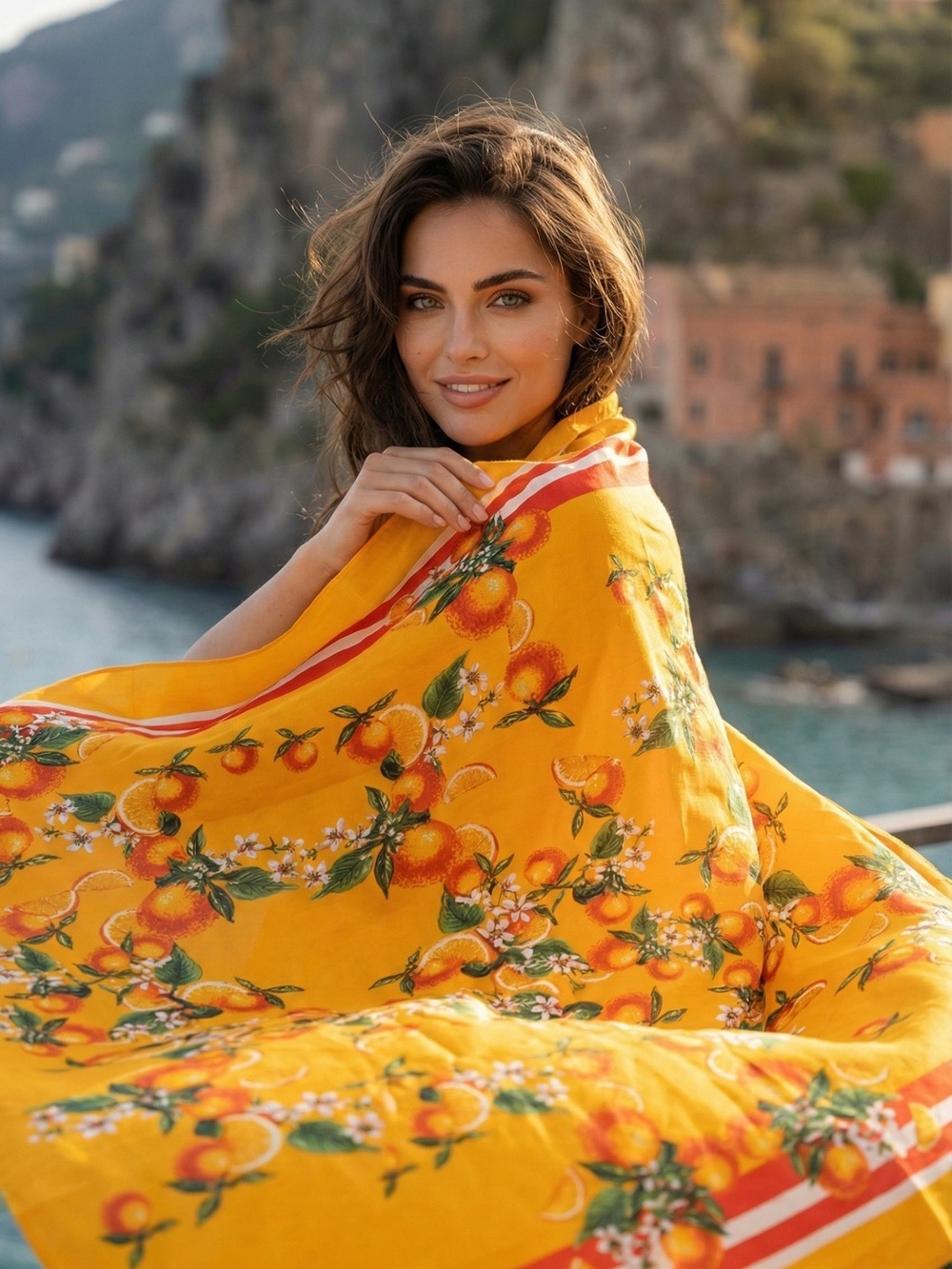 Antica Sartoria 2026 SliceOf Orange  with Red Stripes Sarong / Scarf Wrap